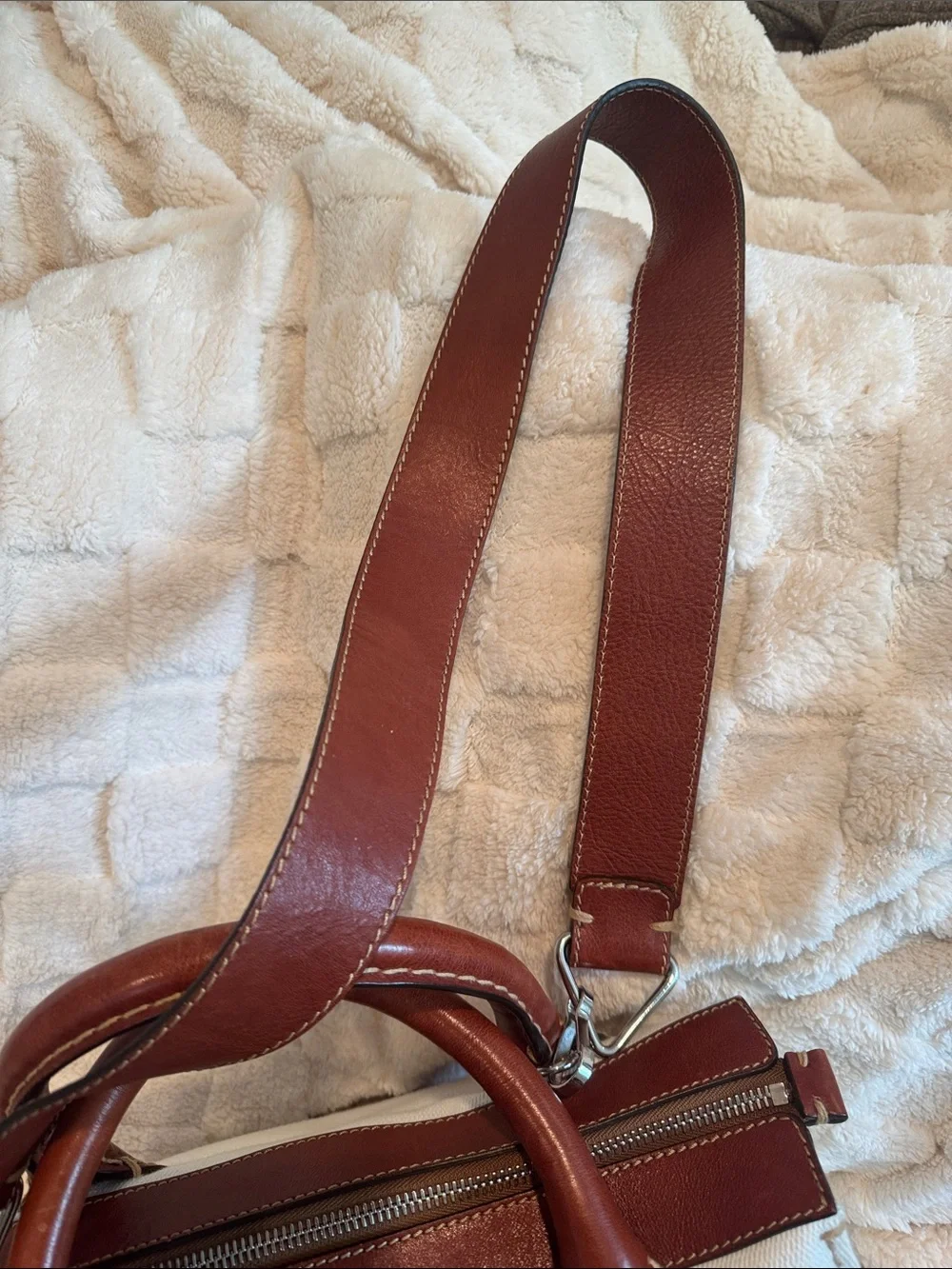 Chloe Edith White Canvas and Brown Leather Satchel with Strap